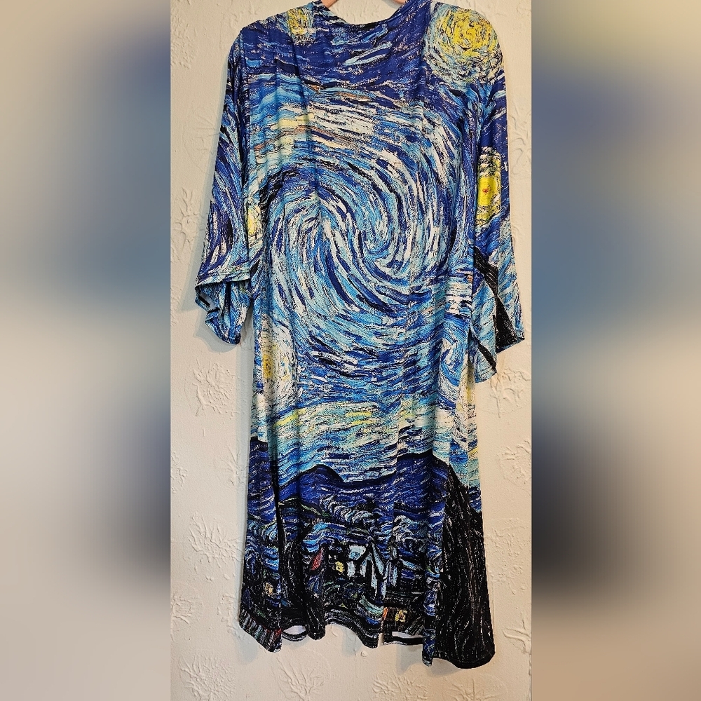 Van Gogh Starry Night Kimono Depiction Liquid Knit 4XL - Picture 4 of 5